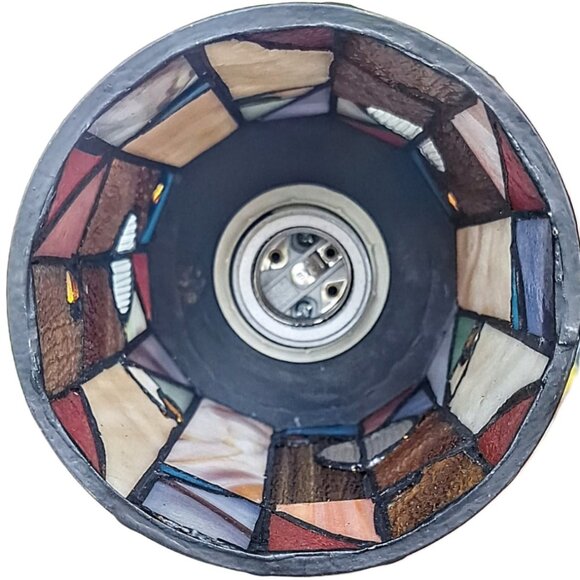 Mid 20th Century Leaded Red, Amber, & Slag‎ Glass Hanging Pendant Lamp - Picture 5 of 10